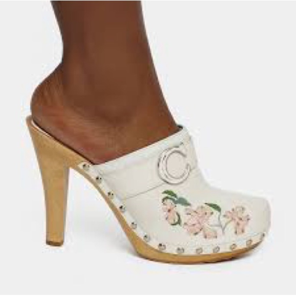 Dior John Galliano Cream Floral Mules with Tan Heel C/D design.